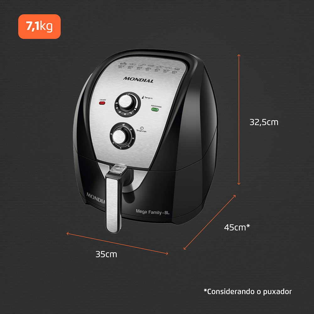 Fritadeira Elétrica Air Fryer Mondial AFN-80-BI 8L Prata - 127V