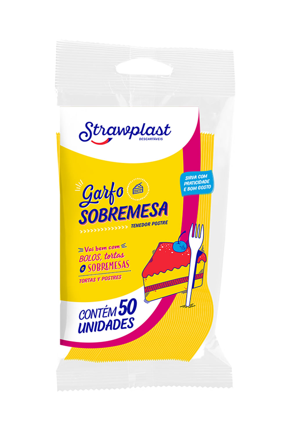 Garfo Strawplast para Sobremesa com 50 Unidades Amarelo