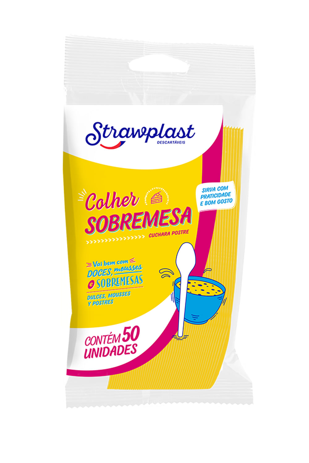 Colher Strawplast para Sobremesa com 50 Unidades Amarela