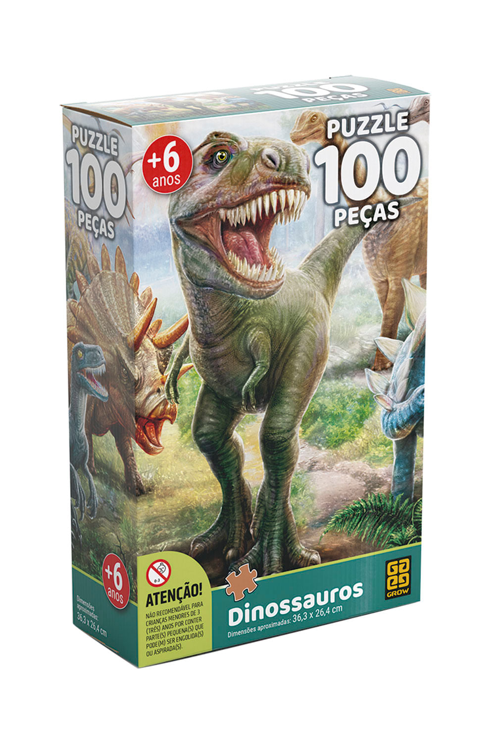 Quebra-Cabeça Grow Dinossauros com 100 Peças