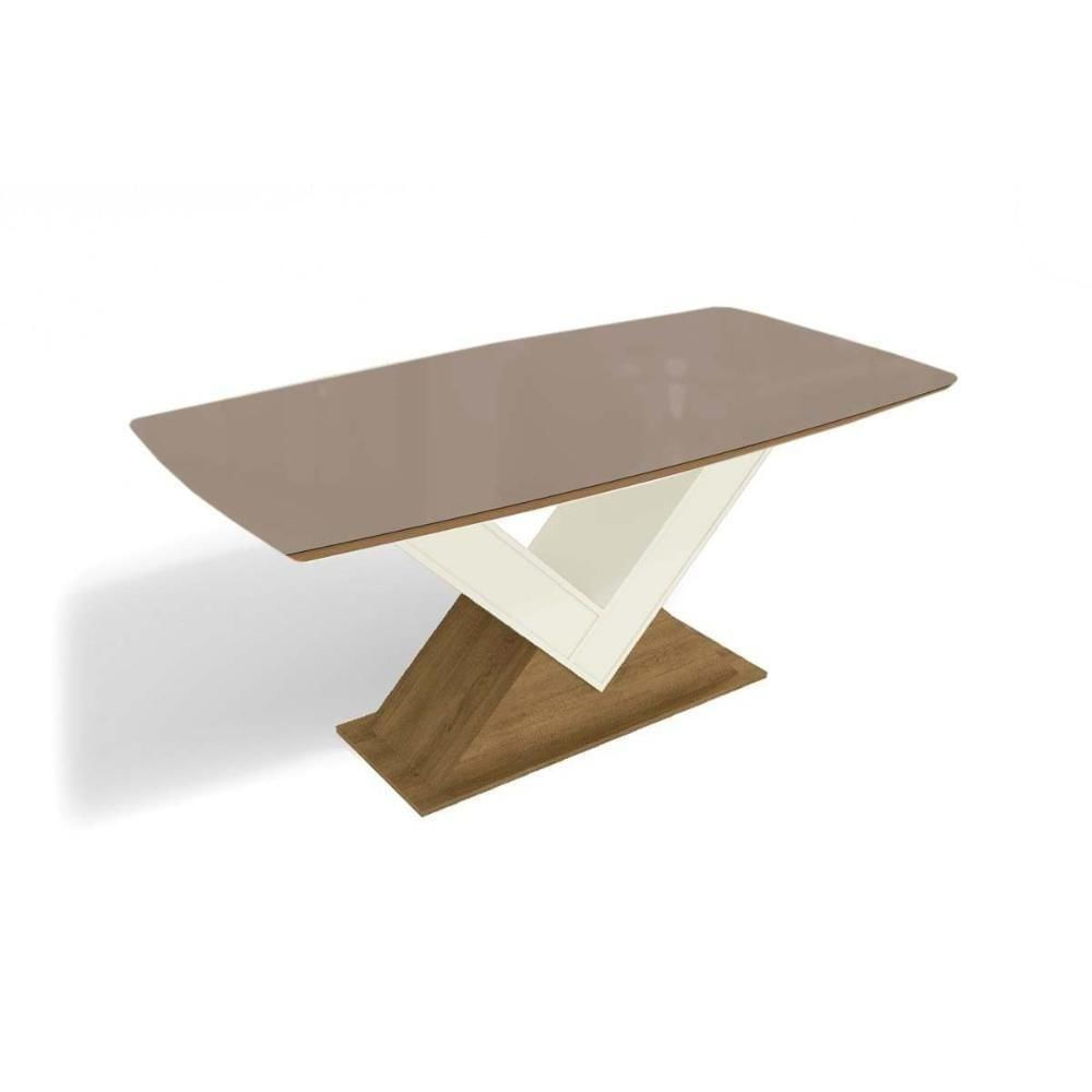 Mesa Para Cozinha Amora Com Tampo Madeirado Com Vidro 90x170cm Freijo Off White Vidro Bronze Kappesberg