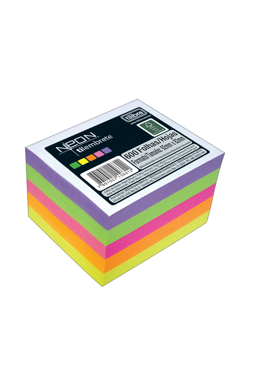 Bloco de Anotações Tilibra Cubo 5 Cores Neon com 600 Folhas 92x82mm