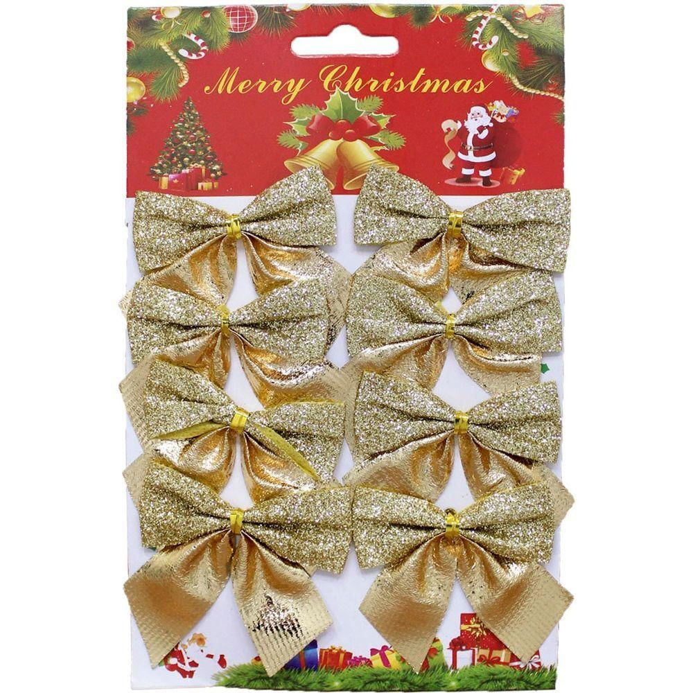 Kit 32 Enfeite árvore Natal Lacinho Laço Gliter Dourado 6cm