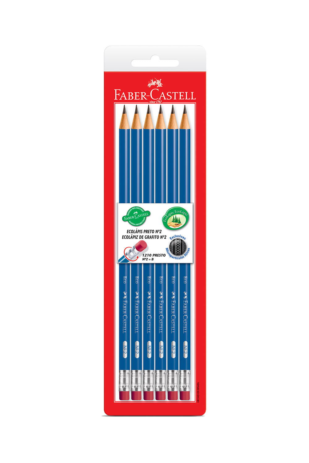 Lápis Grafite Faber-Castell Presto HB Nº2, 6 Unidades com Borracha