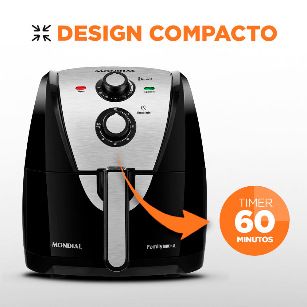 Fritadeira Elétrica Air Fryer Mondial AFN-40-BI 4L Inox/Preta - 220V