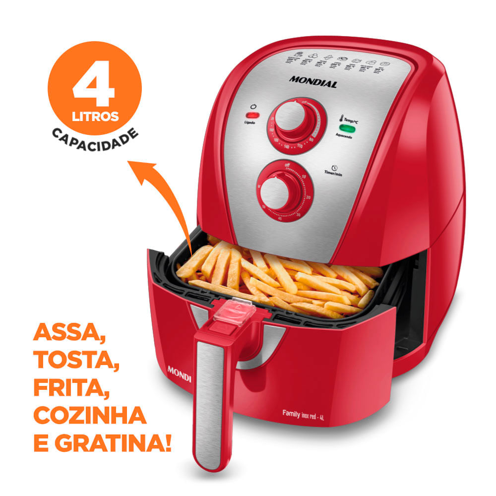 Fritadeira Elétrica Air Fryer Mondial AFN-40-RI 4L Inox/Vermelha - 127V