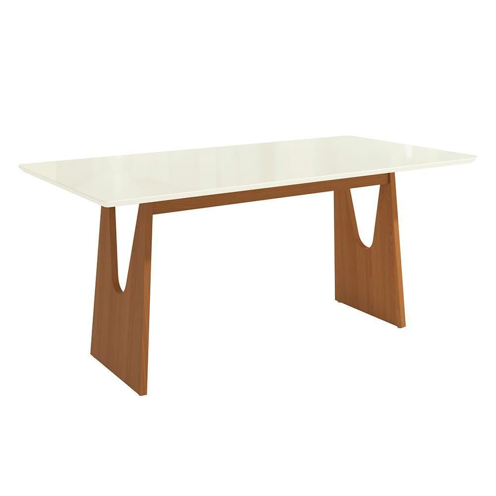 Mesa De Jantar Kappesberg Em Madeira Maciça Com Tampo De Vidro Off White 180cm