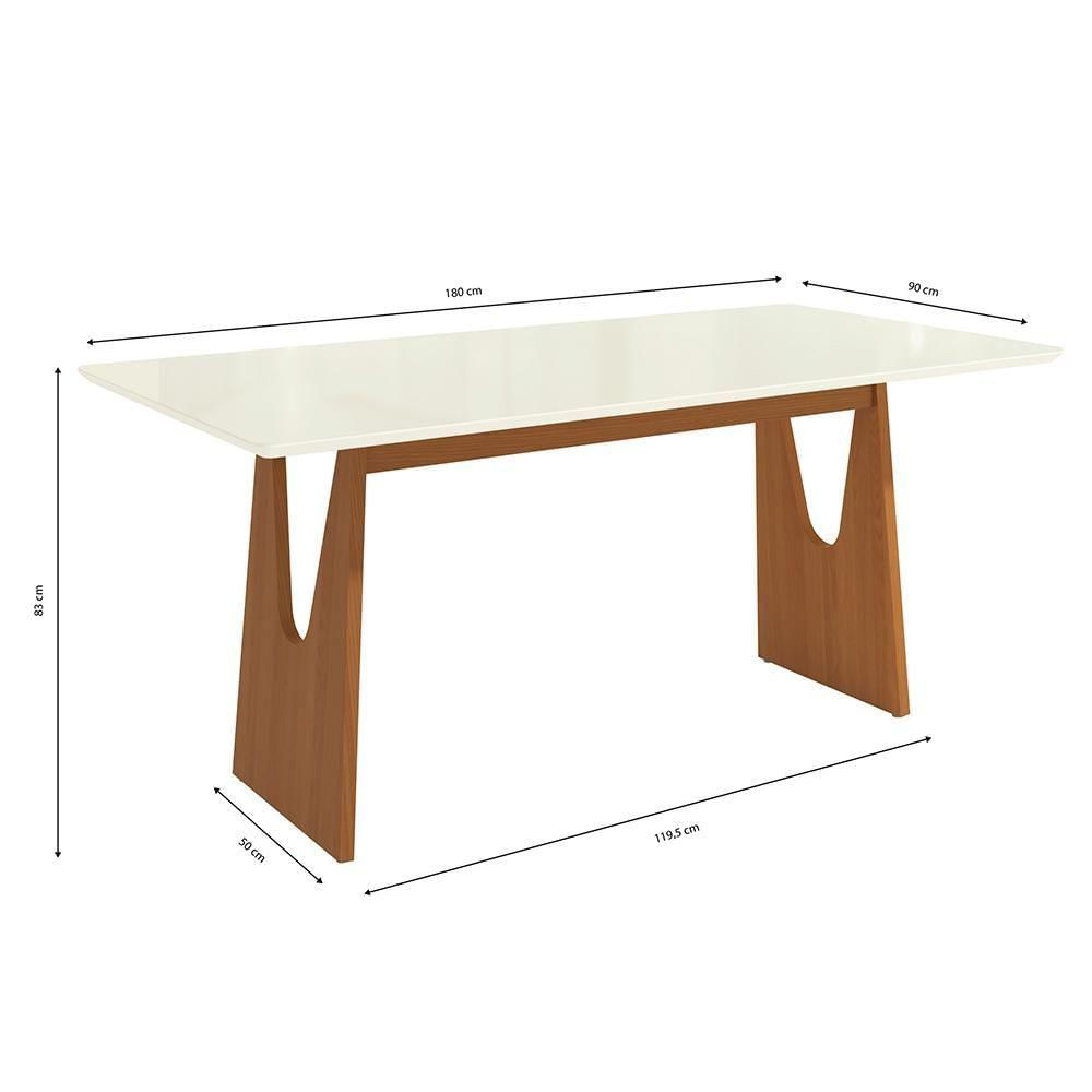 Mesa De Jantar Kappesberg Em Madeira Maciça Com Tampo De Vidro Off White 180cm