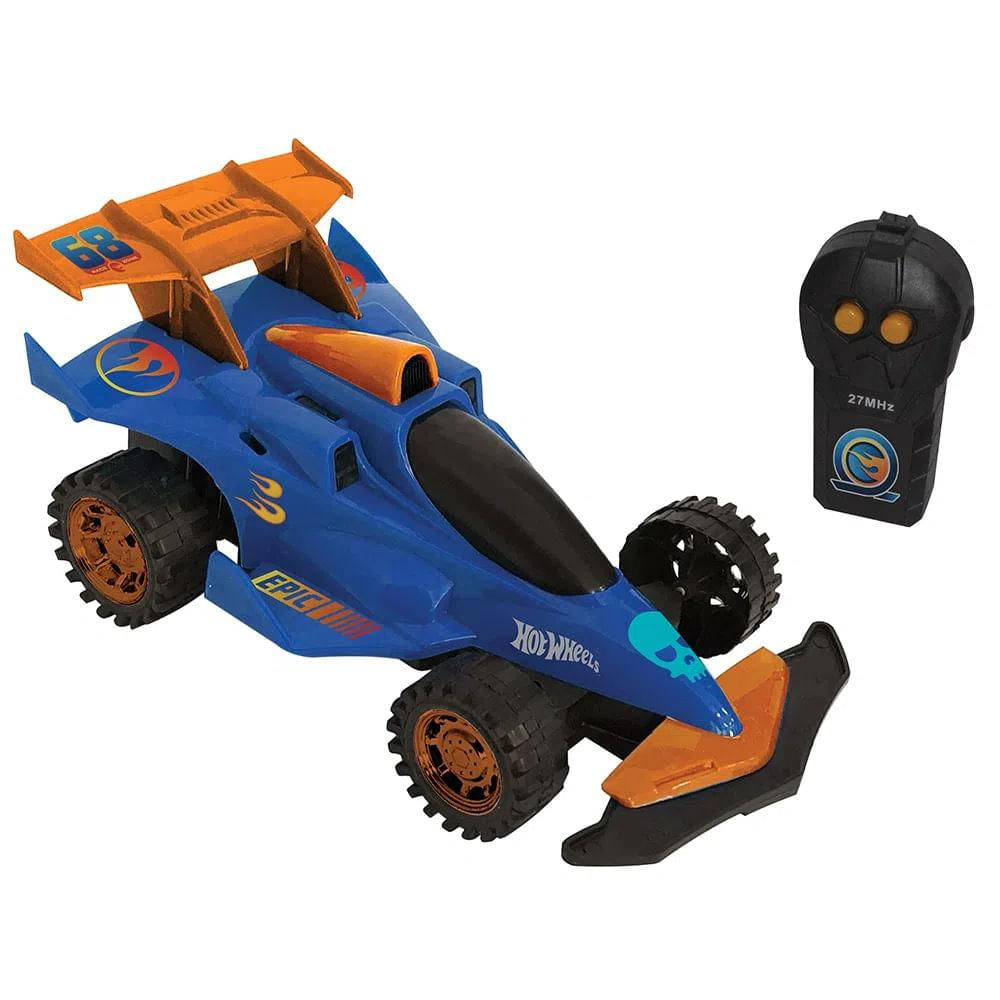 CARRO CONTROLE REMOTO 3 FUNCOES HOT WHEELS SHOCKWAVE AZUL