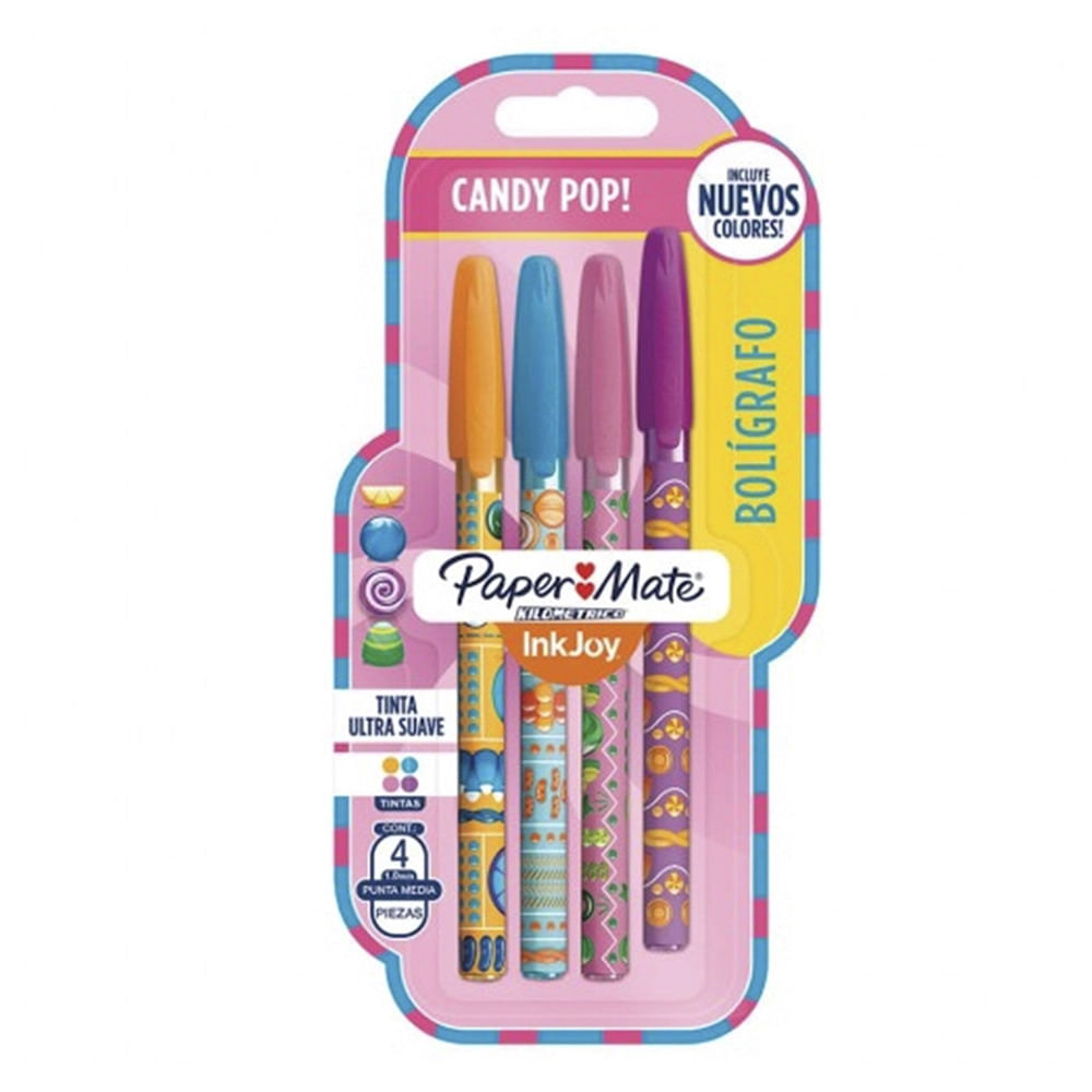 Caneta Esferográfica Papermate Kilométrica Candy Pop Decorada 1.0mm com 4 Cores