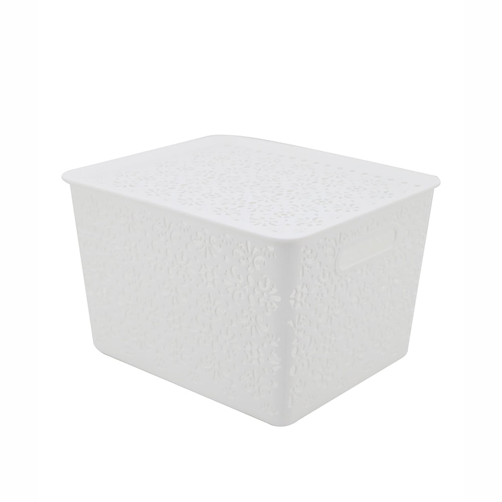 Caixa Organizadora Le Home em Plástico Branco com Tampa 36x29x22cm