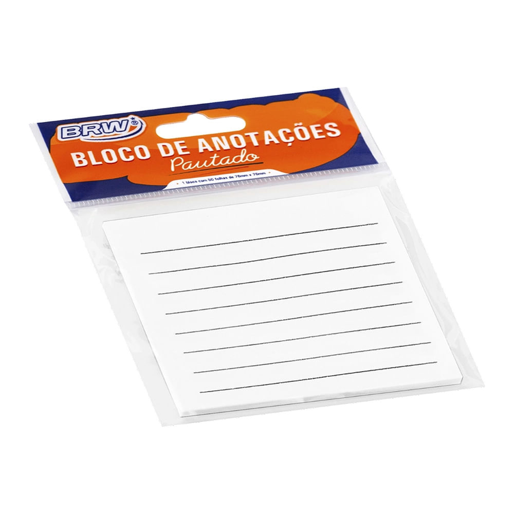 Bloco Adesivo Brw Smart Notes Pautado Branco 76x76mm 50 Folhas