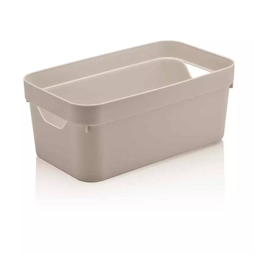 Cesto Organizador Martiplast Cube em Plástico Bege com Alças 29,5x16,5x12,5cm