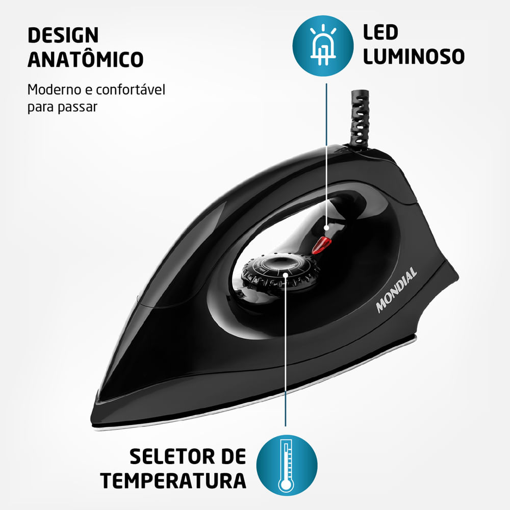 Ferro de Passar Roupa a Seco Mondial Fsn-55-B Preto - 220V