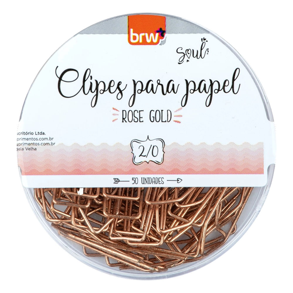 Clipes Brw Nº 2/0 Pote Metalic Rosé Gold com 50 Unidades