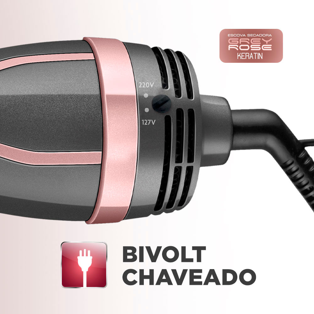 Escova Secadora Mondial Keratin ES-11-BI 1200W Grafite e Golden Rosé - Bivolt