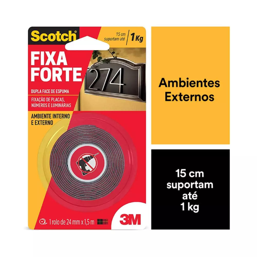 Fita Adesiva Dupla Face Scotch 3M com Espuma Uso Externo 24mmx1,5m