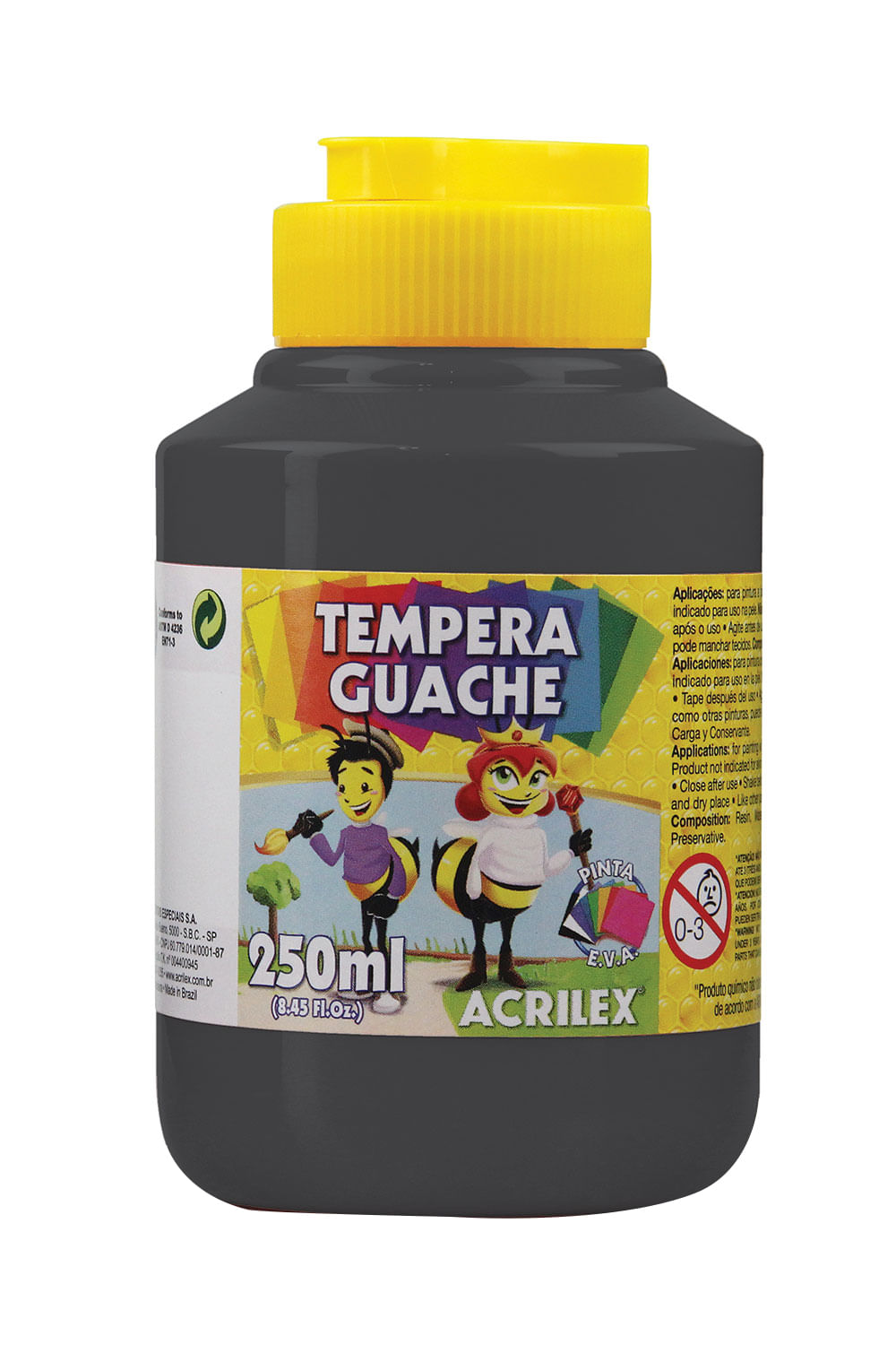 Tinta Guache Acrilex Preto 250ml