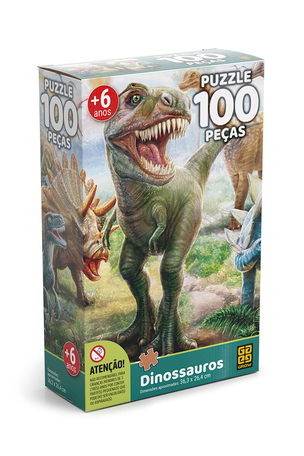 Quebra-Cabeça Grow Dinossauros com 100 Peças