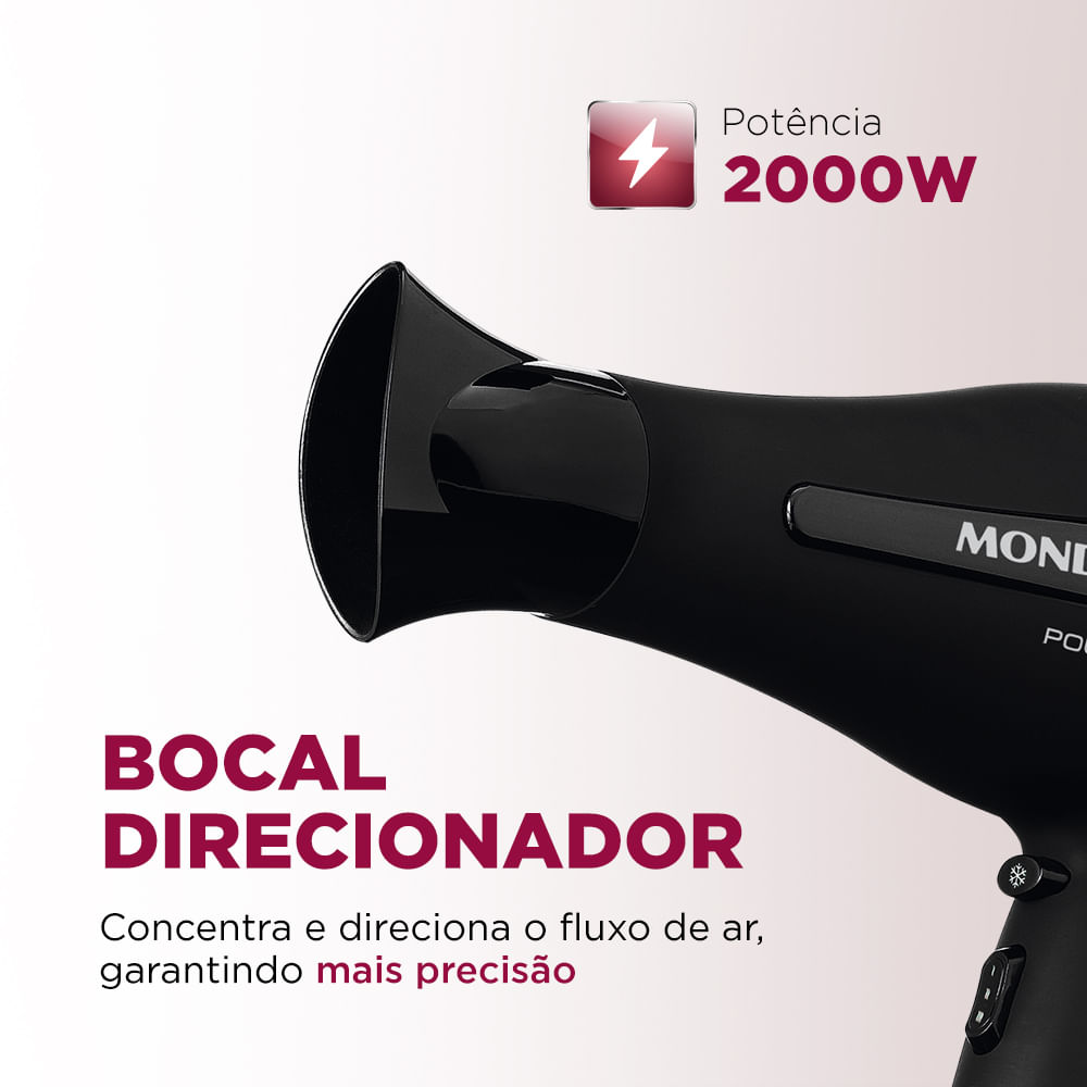 Secador de Cabelo Mondial Power Shine SC 13 Preto 2000W - 220V