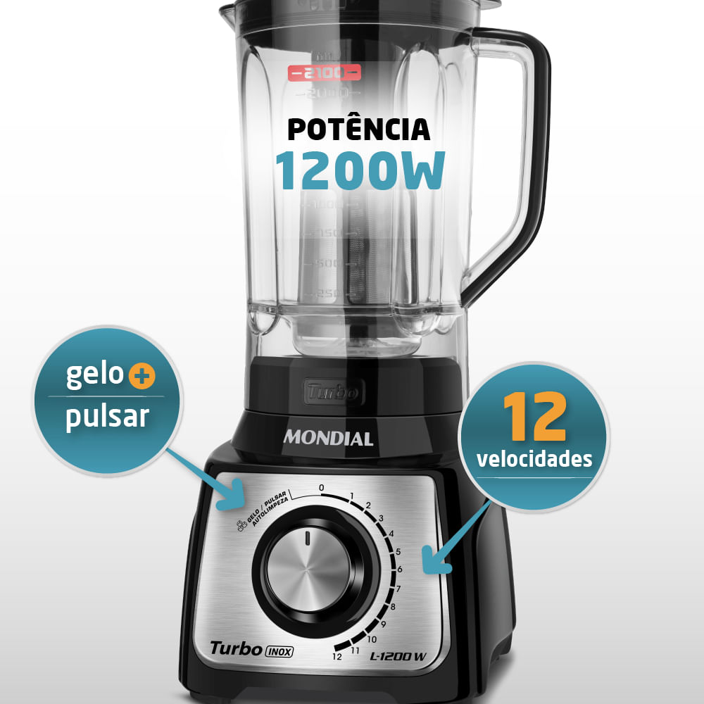 Liquidificador Mondial Turbo Black L-1200 BI 110