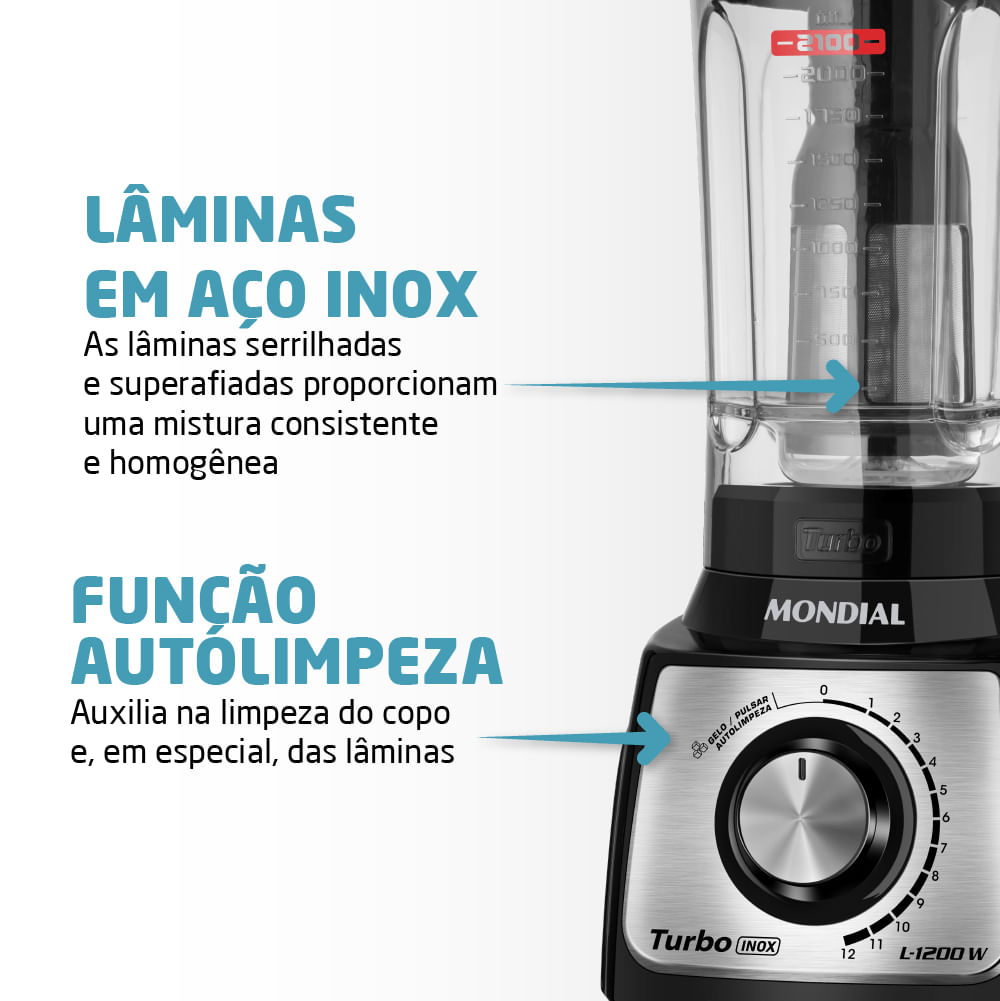 Liquidificador Mondial Turbo Black L-1200 BI 110
