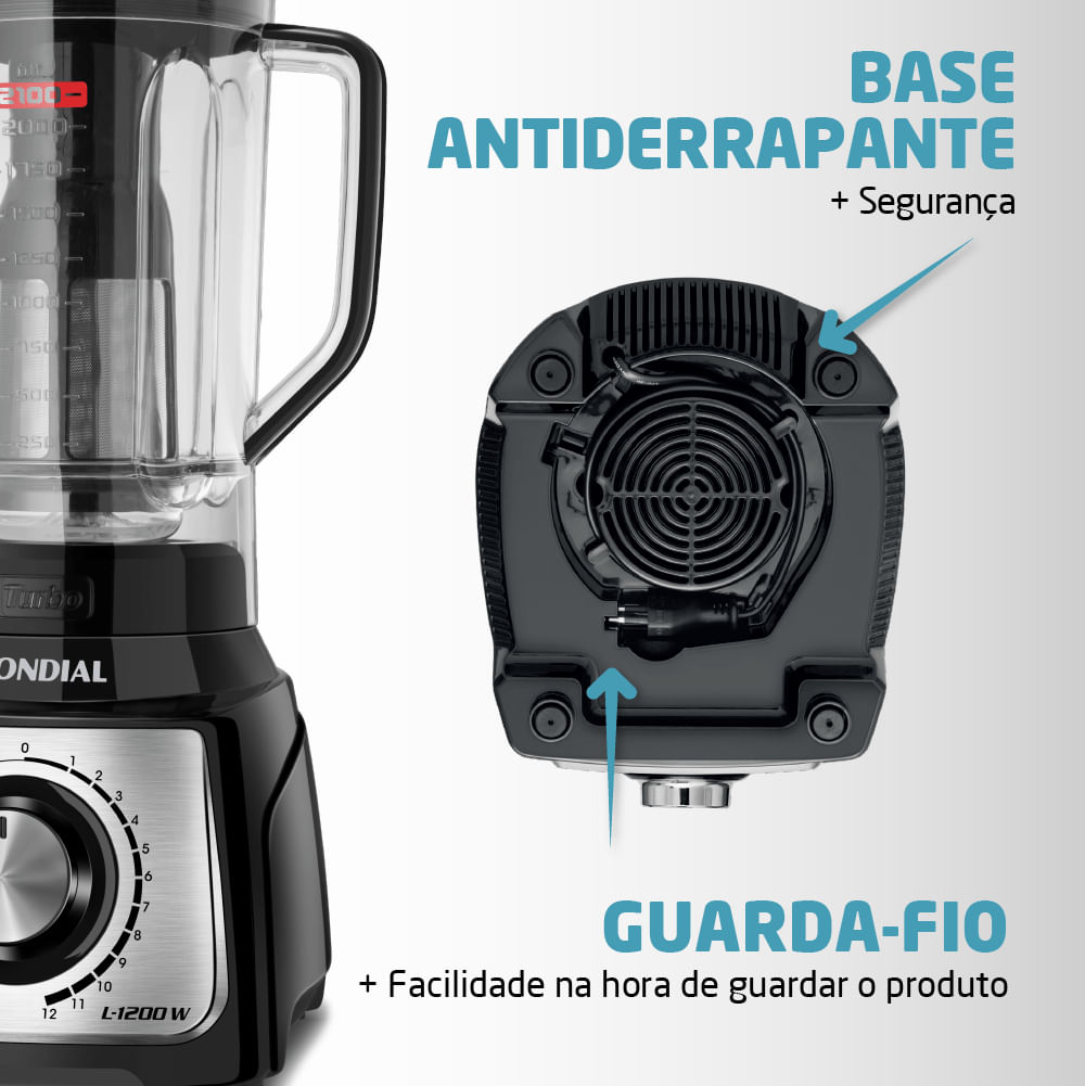 Liquidificador Mondial Turbo Black L-1200 BI 110