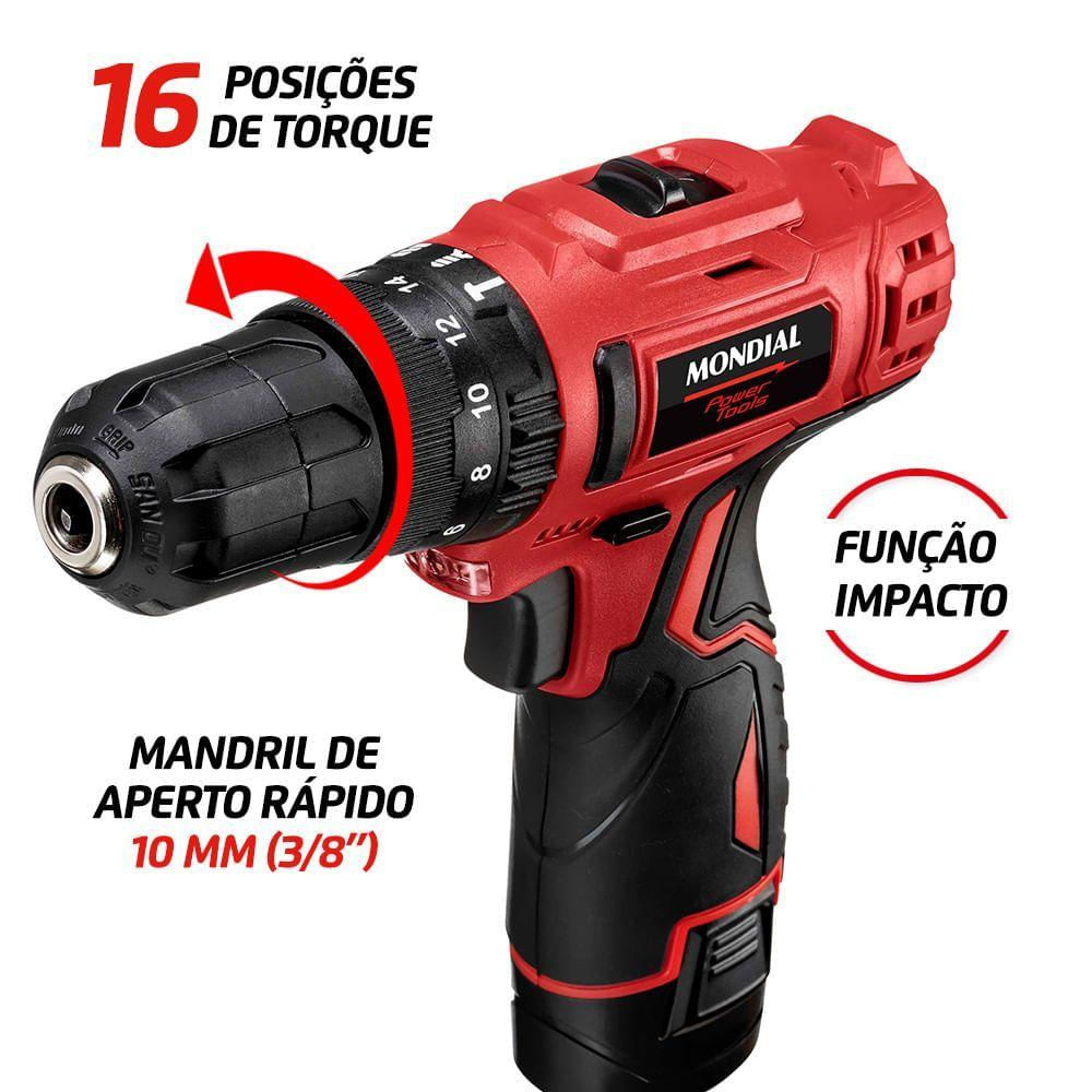 Pi-11ma - Parafusadeira E Furadeira Com Maleta Bivolt - Mondial Paraf. E Furad. Impacto Pi-11ma Bivolt