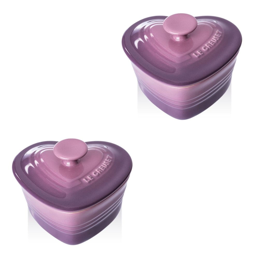 KIT LE CREUSET 2 RAMEKIN CORAÇÃO COM TAMPA EM CERÂMICA MAUVE PINK