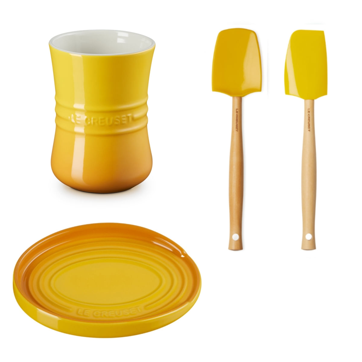 KIT LE CREUSET DESCANSO OVAL + PORTA UTENSÍLIOS + ESPÁTULA MÉDIA E MULTIUSO DE SILICONE CRAFT AMARELO NÉCTAR