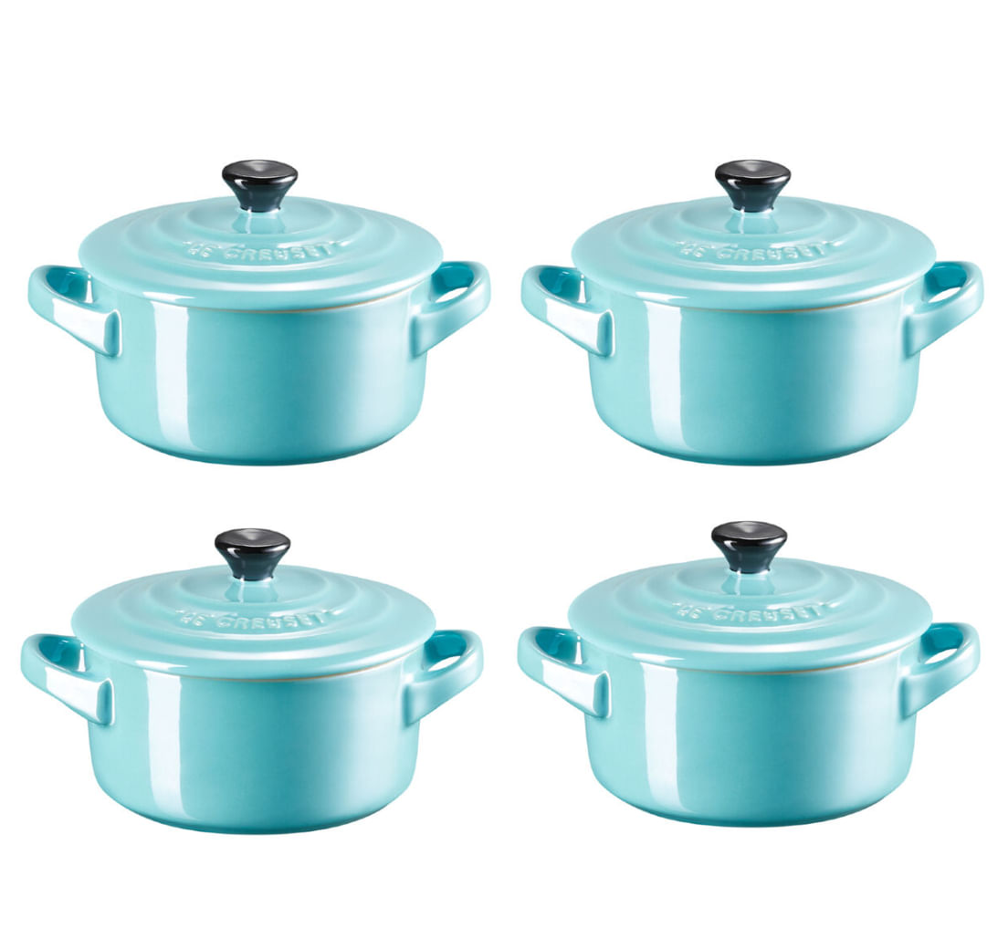 CONJUNTO 4 MINI COCOTTE LE CREUSET 250ML 10CM BK/AZUL CARIBE