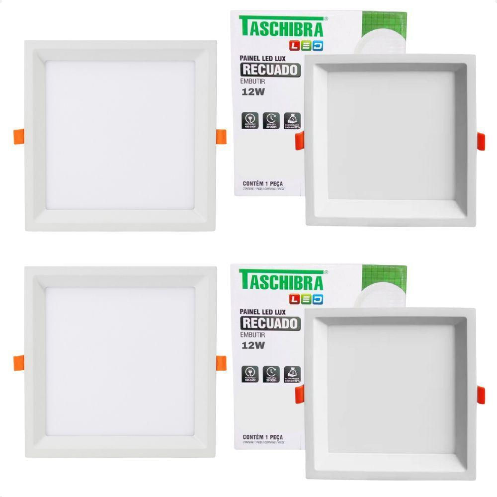 Kit 4 Painel De Led Quadrado Embutir Recuado 12w Bivolt Taschibra 6500k Frio