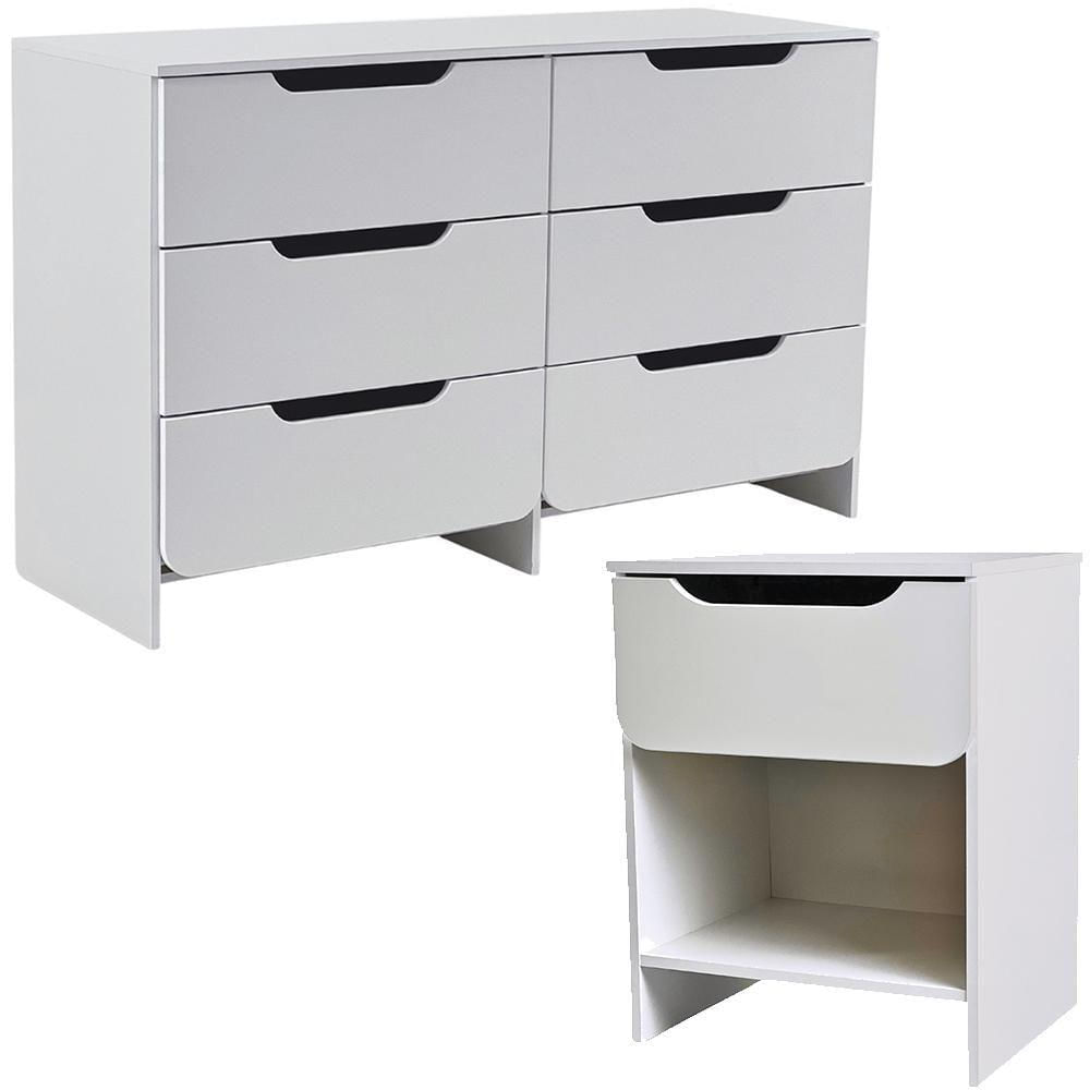 Comoda 6 Gavetas E Mesa De Cabeceira 1 Gaveta Branco Dtall Branco