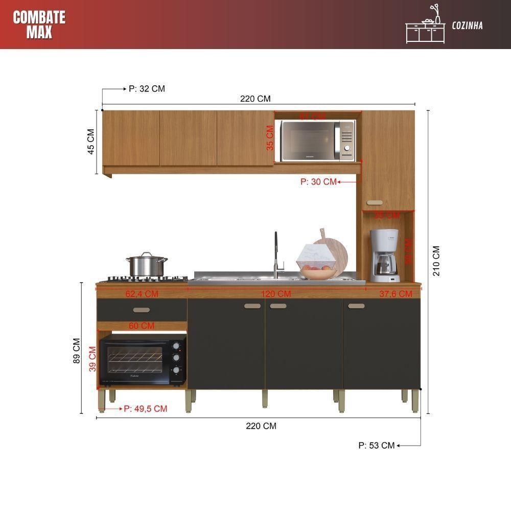 Cozinha 7 Portas 1 Gaveta 220cm Doha Freijo Produto