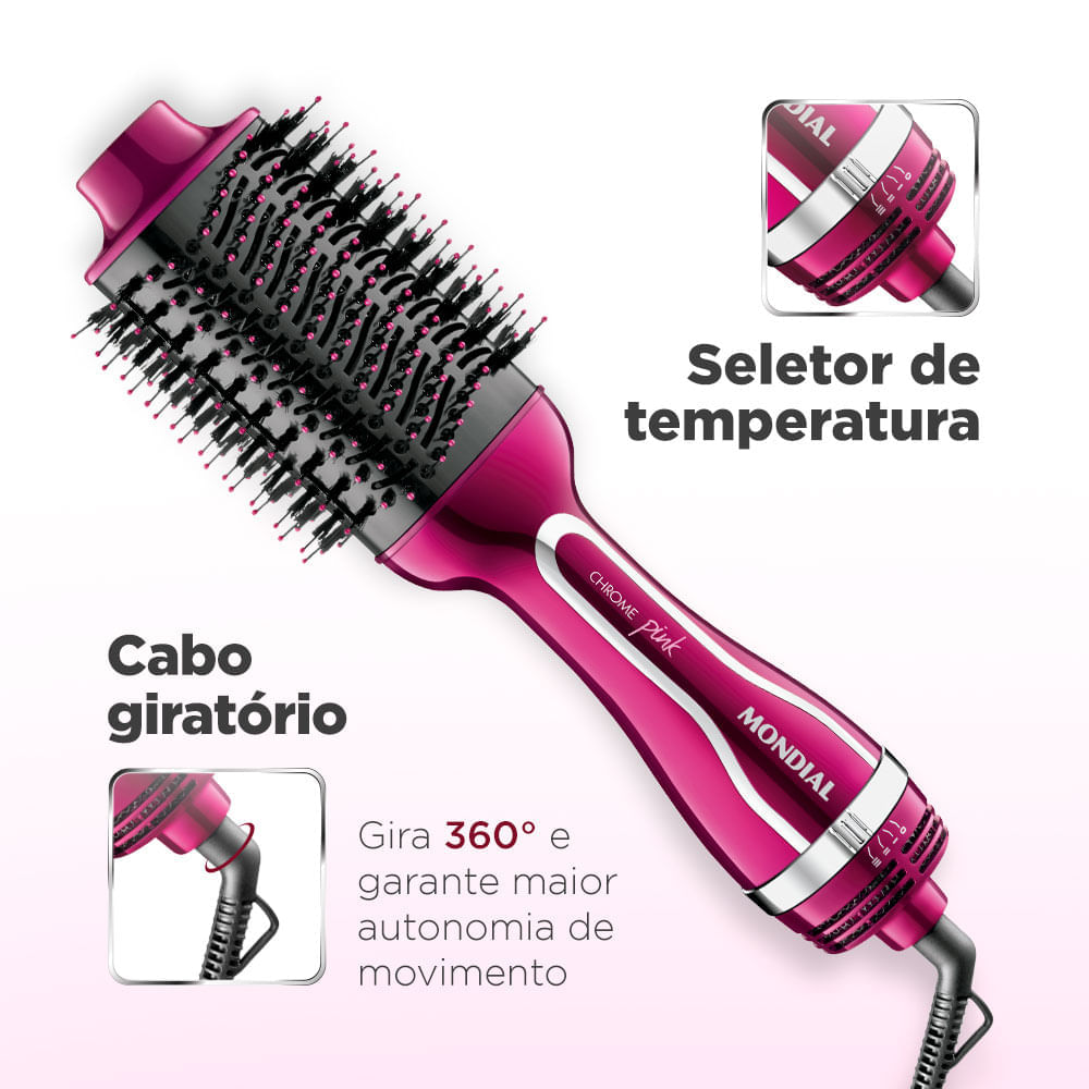 Escova Secadora Mondial Chrome Pink ES-04 220