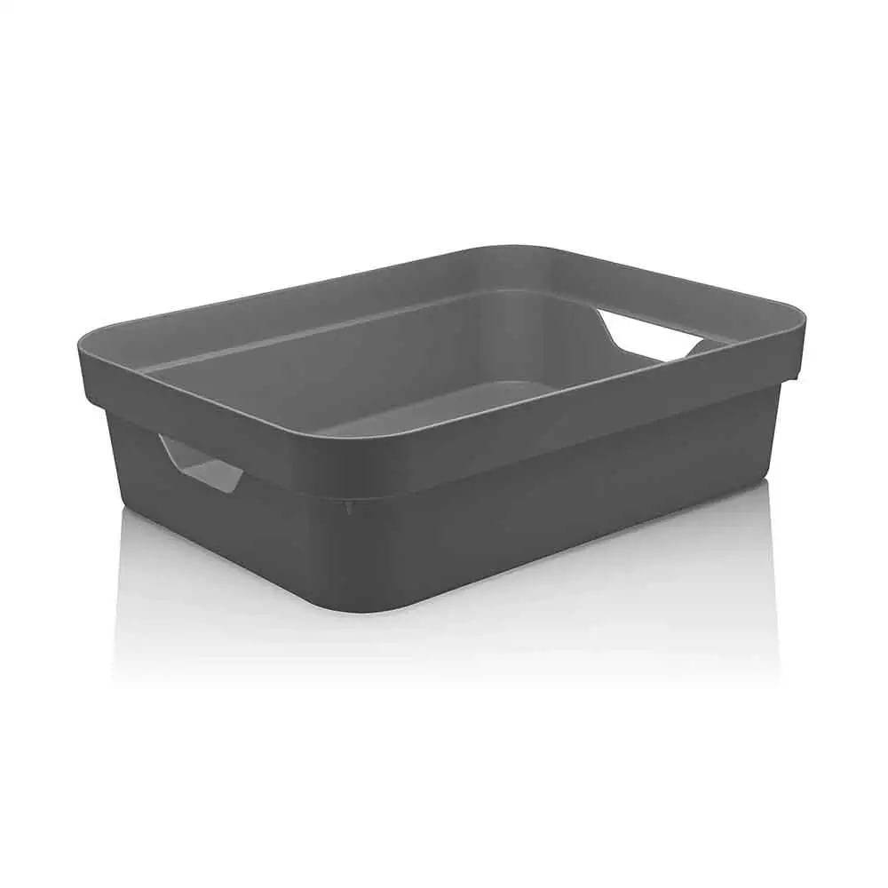 Cesto Organizador Martiplast Cube em Plástico Cinza com Alças Baixa 29,5x21x9cm