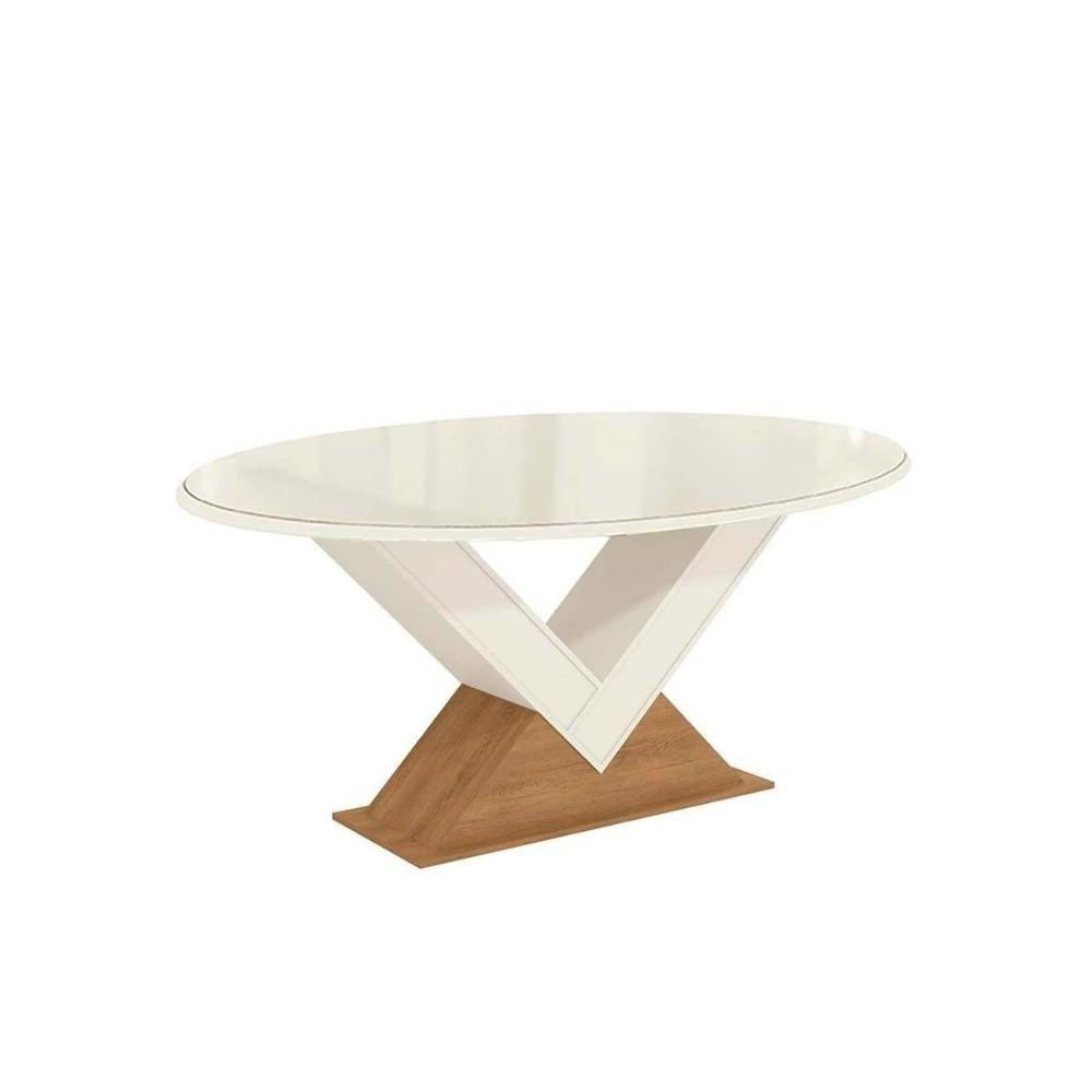 Mesa Para Cozinha Amora Com Tampo Madeirado Com Vidro 105x180cm Freijo Off White Vidro Off White Kappesberg