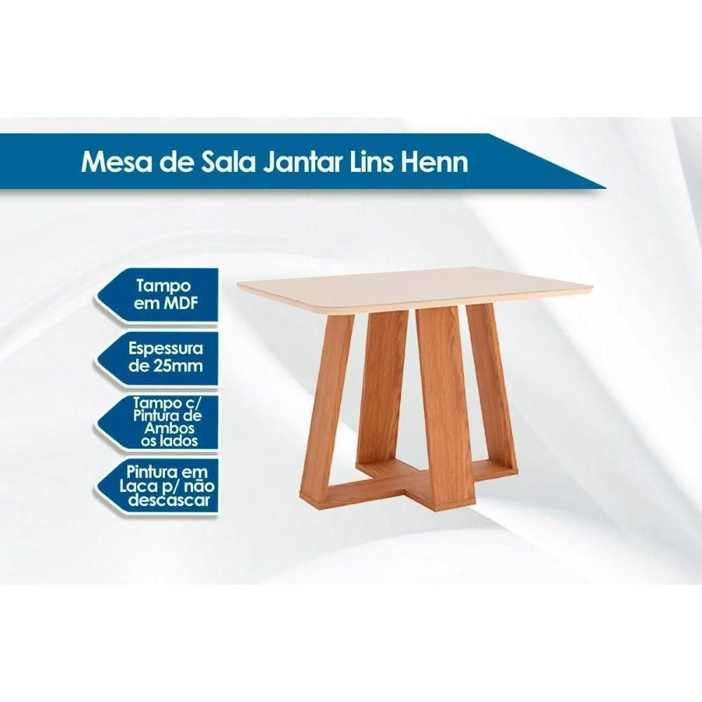 Conjunto Mesa De Cozinha Lins Sc91 Tampo Madeirado Com Vidro Canto Reto 120x80cm E 6 Cadeiras Isa Nature Linho Henn