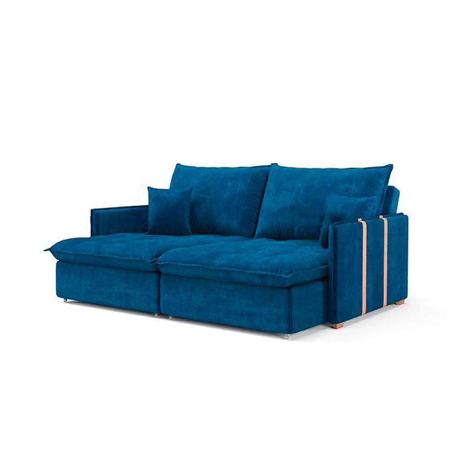 Sofá Retrátil Sem Caixa 3 lugares Solomons Velosuede Azul Marinho 180 cm