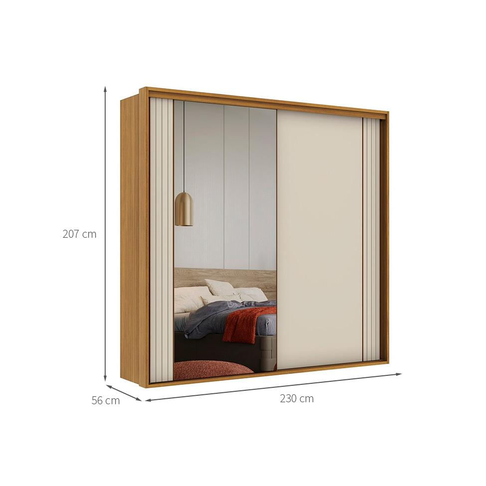 Guarda-Roupa Casal com Espelho Imperium 100% MDF 2 PT 6 GV Freijó e Off White
