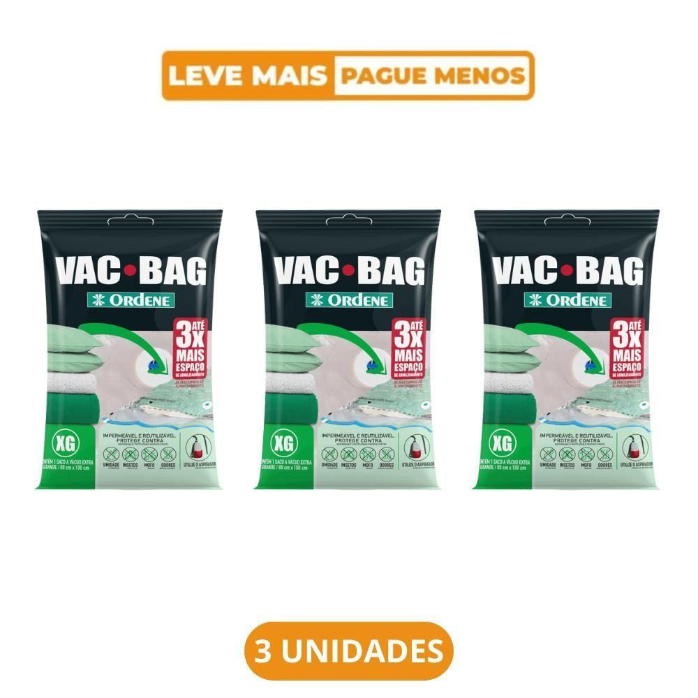 Kit 3 Sacos A Vácuo Extragrande Transparente 80cm X 1m Vac Bag Ordene