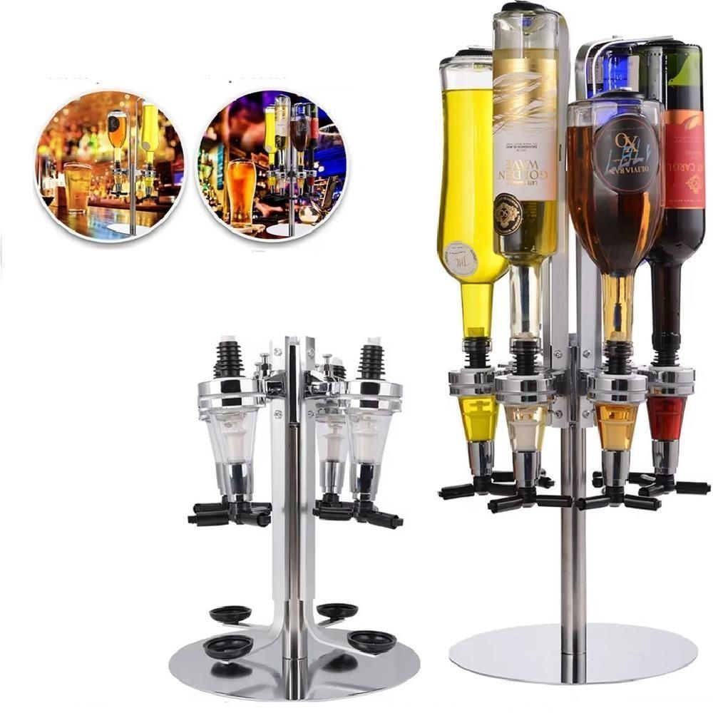 Dispenser De Bebidas Giratorio Porta 4 Garrafas Dosador Suporte Inox Mesa Dose Shot Gin Whisky Licor Adega Bar Butler Pi