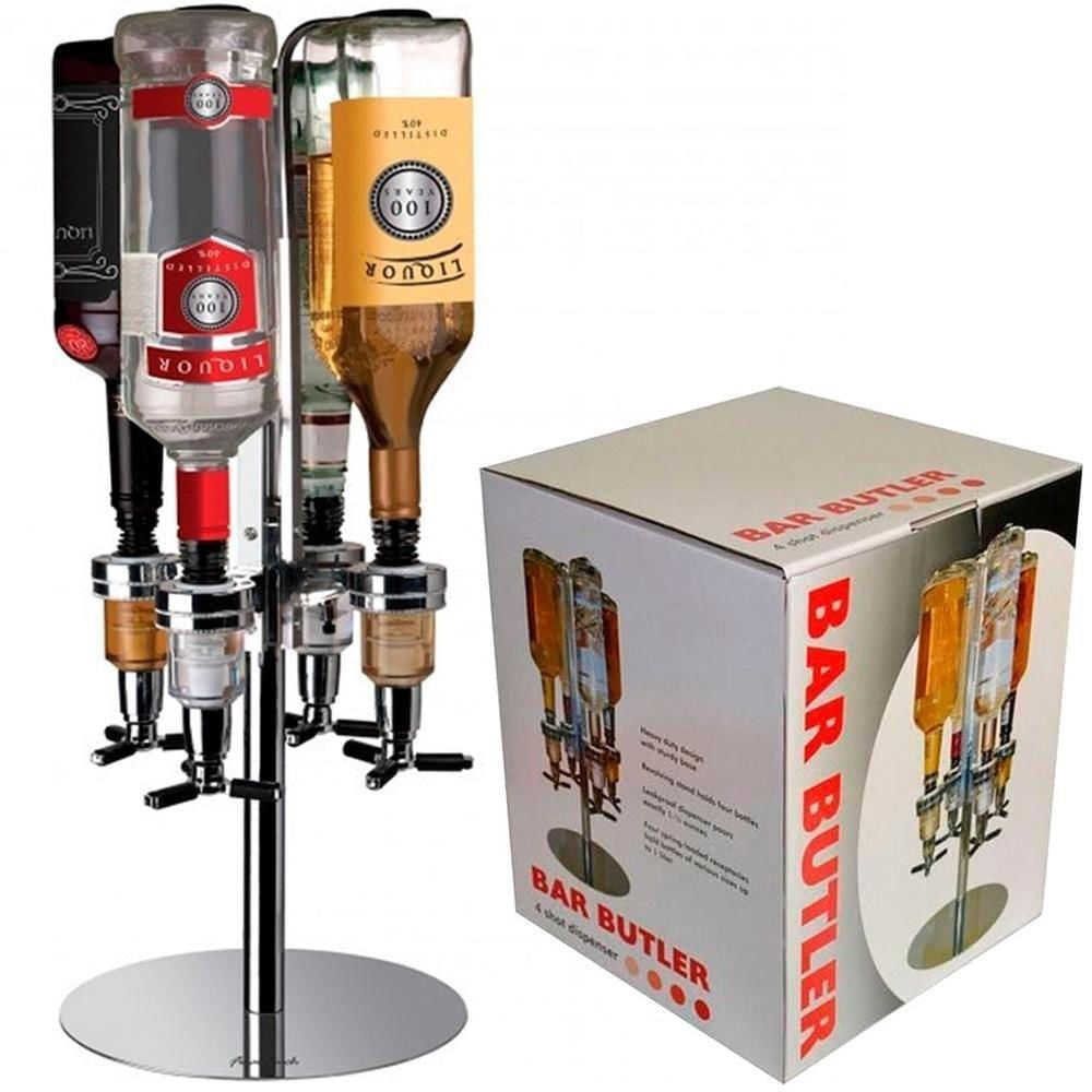 Dispenser De Bebidas Giratorio Porta 4 Garrafas Dosador Suporte Inox Mesa Dose Shot Gin Whisky Licor Adega Bar Butler Pi