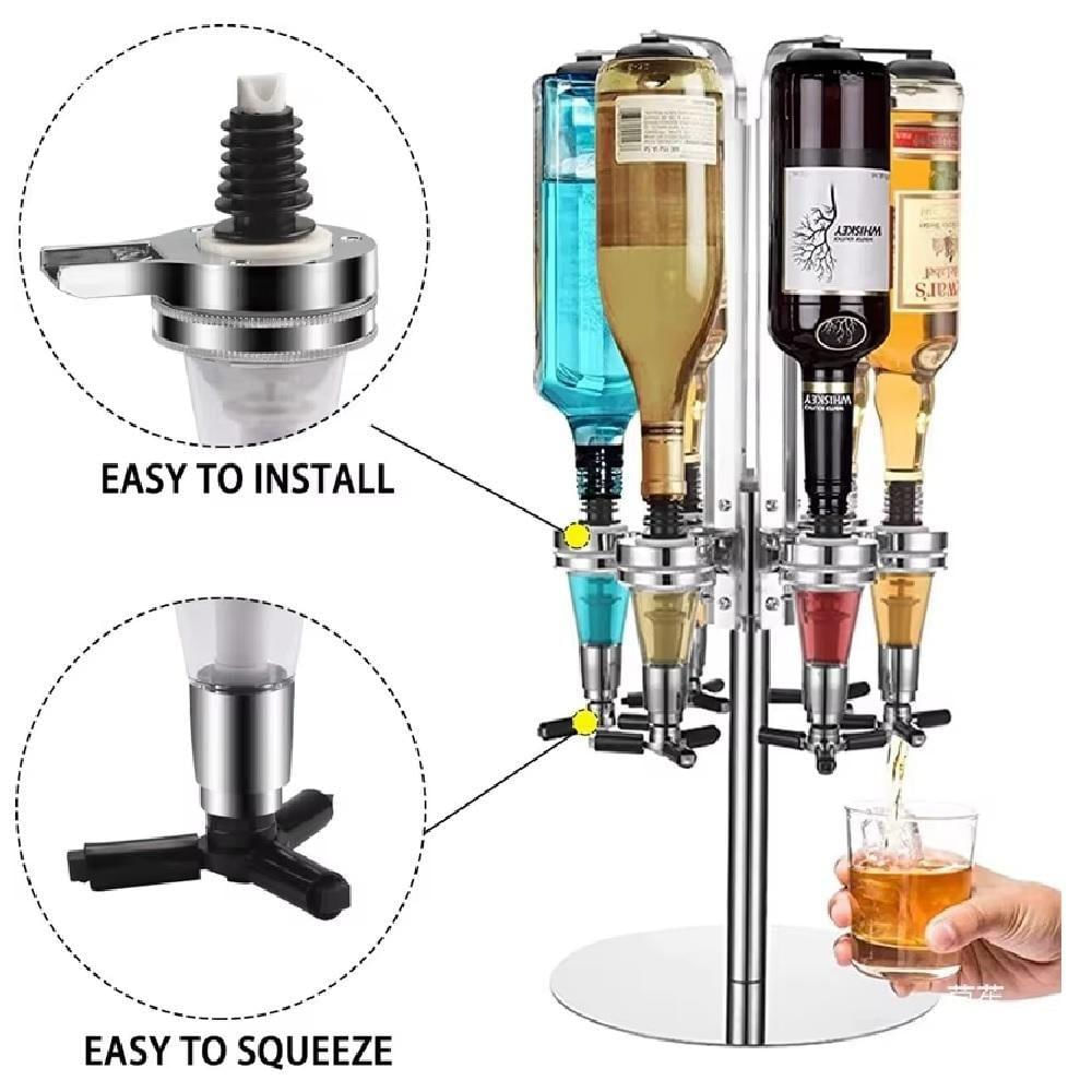 Dispenser De Bebidas Giratorio Porta 4 Garrafas Dosador Suporte Inox Mesa Dose Shot Gin Whisky Licor Adega Bar Butler Pi