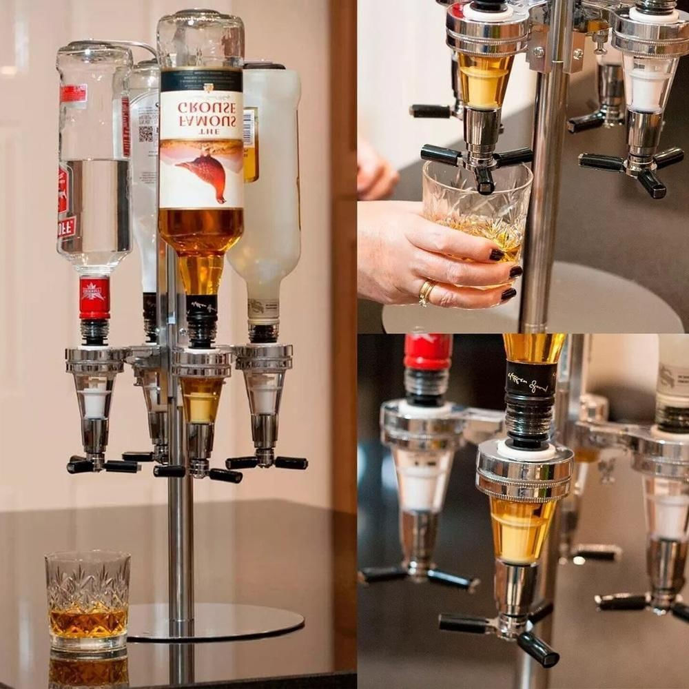 Dispenser De Bebidas Giratorio Porta 4 Garrafas Dosador Suporte Inox Mesa Dose Shot Gin Whisky Licor Adega Bar Butler Pi