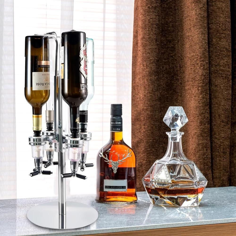 Dispenser De Bebidas Giratorio Porta 4 Garrafas Dosador Suporte Inox Mesa Dose Shot Gin Whisky Licor Adega Bar Butler Pi