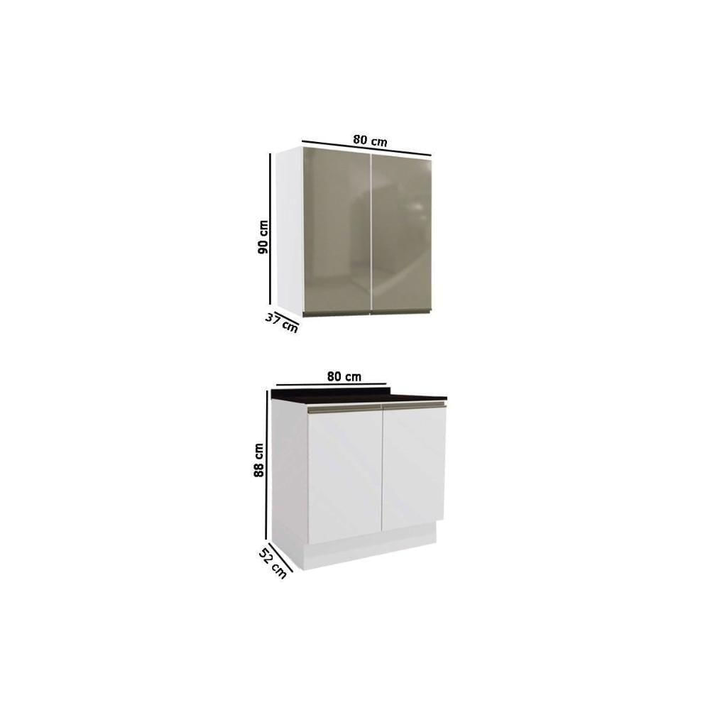 Kit Cozinha Modulada 3 Peças Maxxi 1 Aéreo + 1 Balcão + Complemento C3p14 Branco