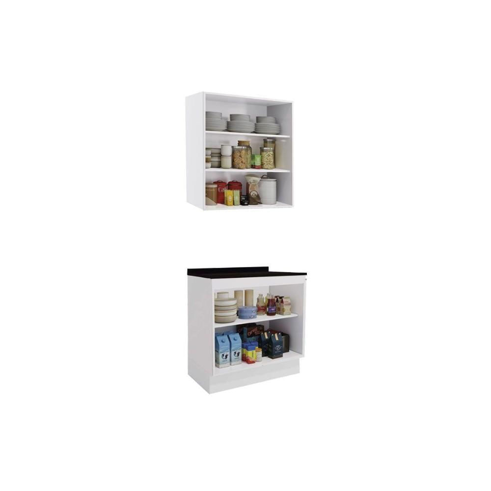 Kit Cozinha Modulada 3 Peças Maxxi 1 Aéreo + 1 Balcão + Complemento C3p14 Branco