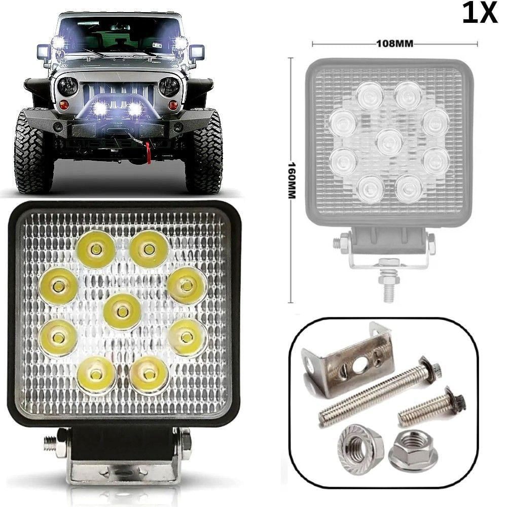 Farol Auxiliar Quadrado 27w 24v Jeep Carro 9 Leds Off-road