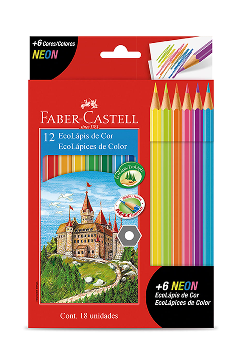 Lápis de Cor Faber-Castell Sextavado 12 Cores e 6 Lápis Neon